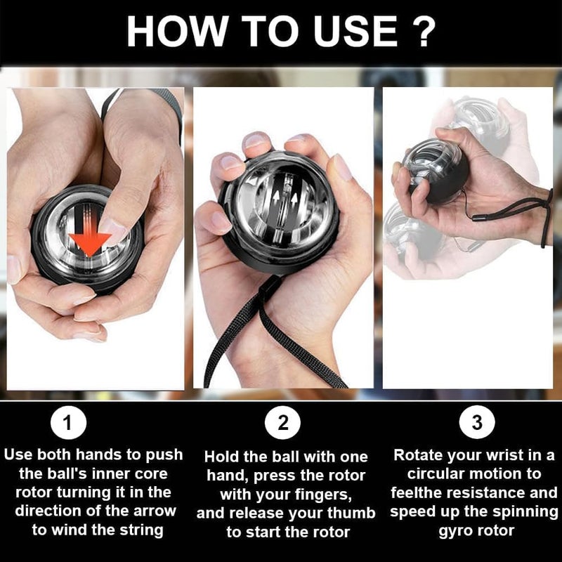 SUMMERLANGUAGE Wrist Power Gyro Ball with Counter, Curaball Torque Ball Hand Exerciser Grip Strength Trainer, Auto-Start Colorful LED Lighting (Black-Colorful Light with Counter) - Image 4
